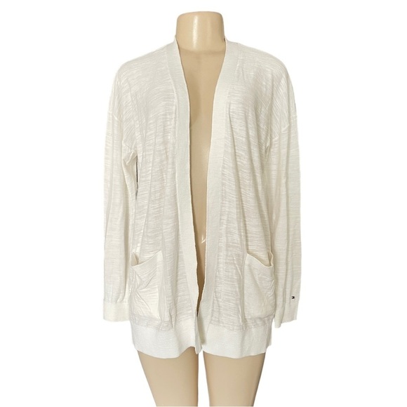 NWOT Tommy Hilfiger White Open‎ Cotton Cardigan Long Lightweight Pocket Tunic - Picture 1 of 6